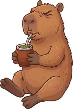 Pancho the capybara sipping mate